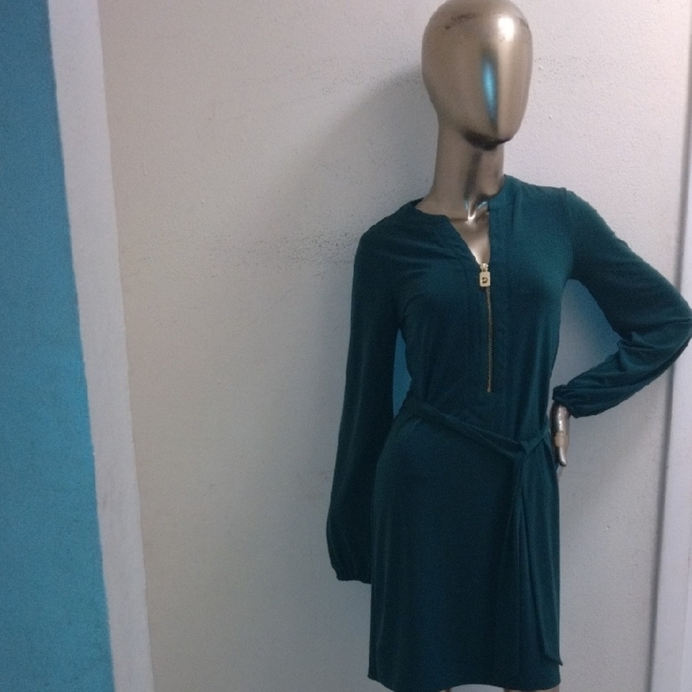 Elegant Teal Dress with Zipper Detail